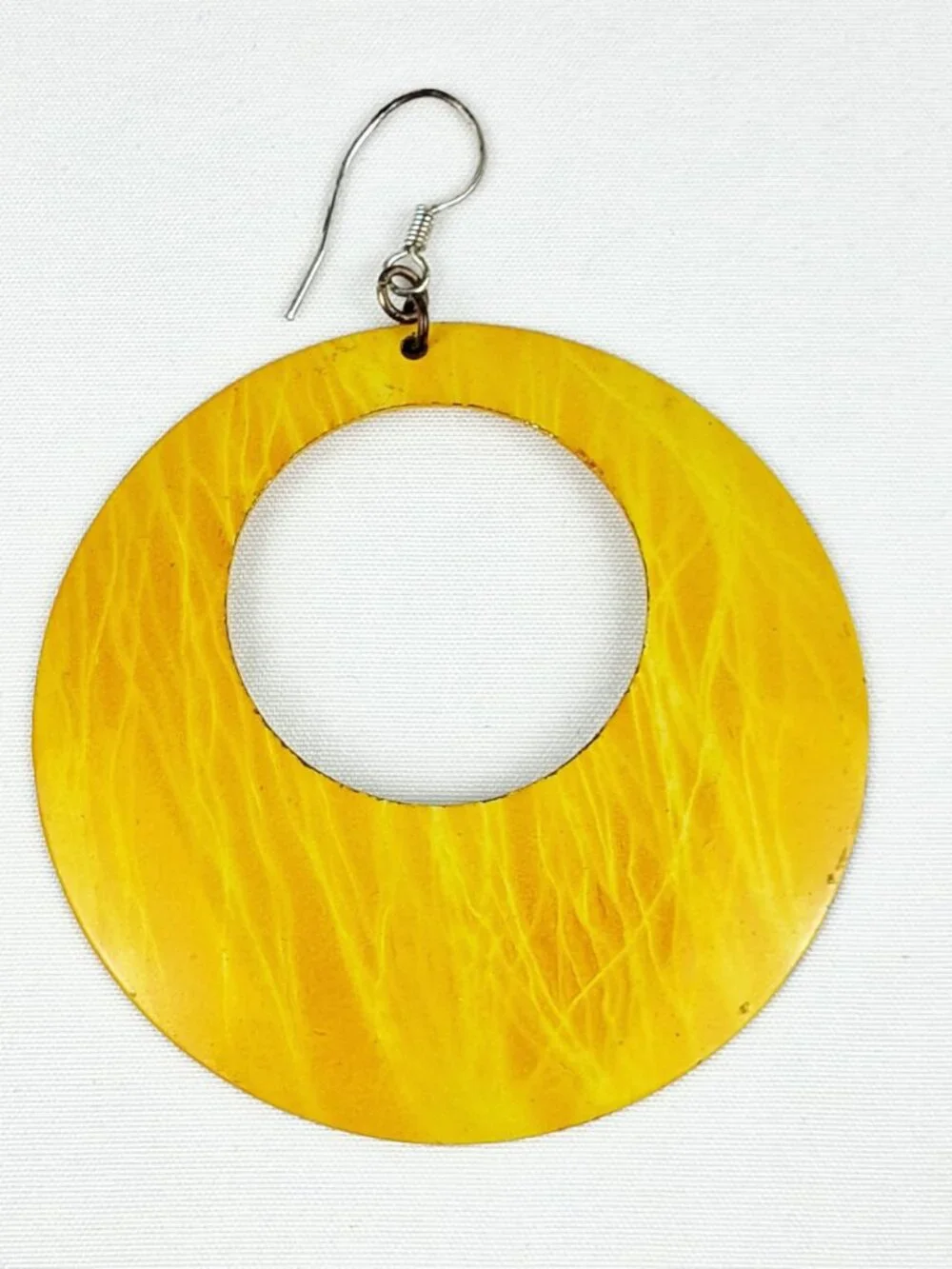 Yellow Circular Drop Earrings With Swirl Pattern - Lightweight & Stylish For Cas - Picture 3 of 11